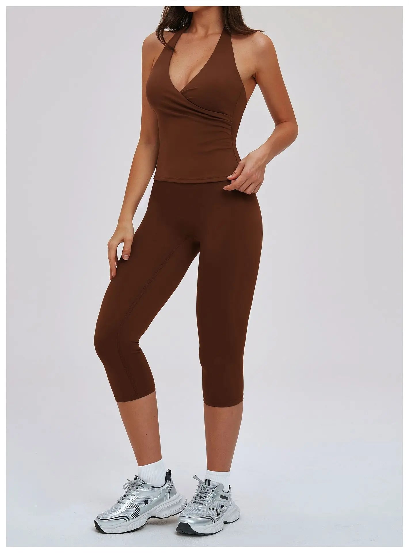 2PCS Gym Tracksuits Yoga Set Female Fitness Suit Deep V Yoga Bra Athletic Wear Women High Waist Workout Flared pants Sports Suit