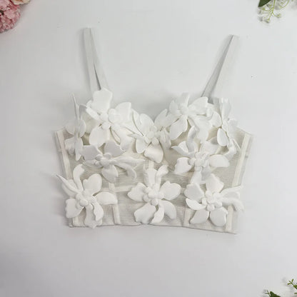 DEAT Fashion Women's 3D Flower Decoration Camisole Vest Outwear Versatile Solid Color Tank Tops Female Trendy New 11A05069