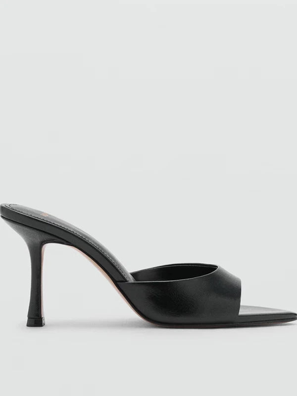 Mango2025 Summer New Women's Painted Leather High Heel Mules Slip-On Fashion Sandals Thin Heel Outdoor Wear Ladies Shoes