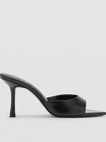 Mango2025 Summer New Women's Painted Leather High Heel Mules Slip-On Fashion Sandals Thin Heel Outdoor Wear Ladies Shoes