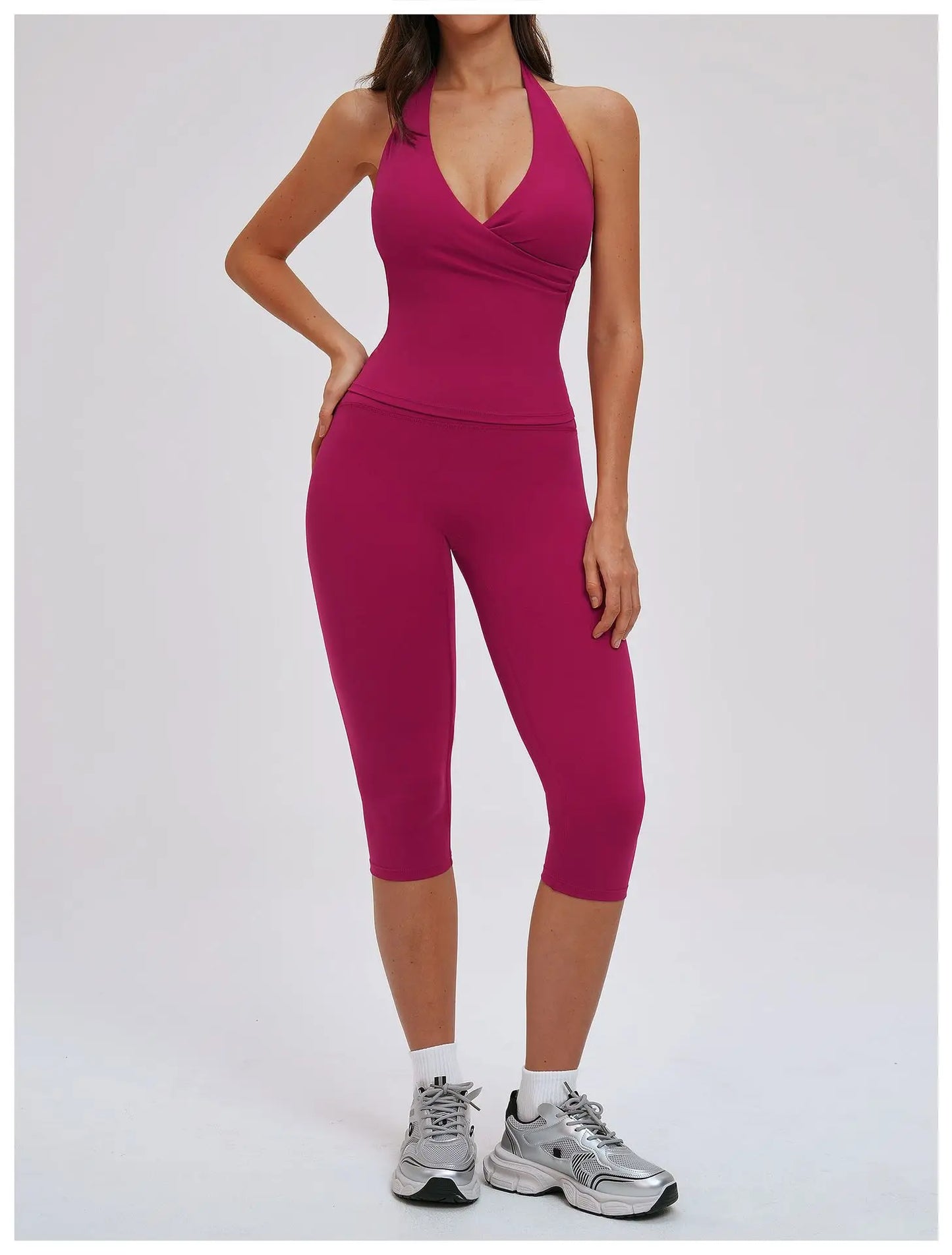 2PCS Gym Tracksuits Yoga Set Female Fitness Suit Deep V Yoga Bra Athletic Wear Women High Waist Workout Flared pants Sports Suit