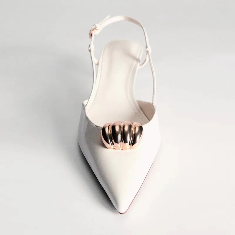 Fashion Metal Decoration Designer Pumps Women Sexy Pointed Toe Backless Banquet high Heels Luxury Wedding Bridal Shoes Sandals
