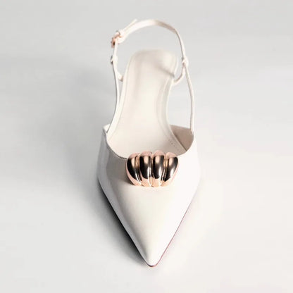 Fashion Metal Decoration Designer Pumps Women Sexy Pointed Toe Backless Banquet high Heels Luxury Wedding Bridal Shoes Sandals