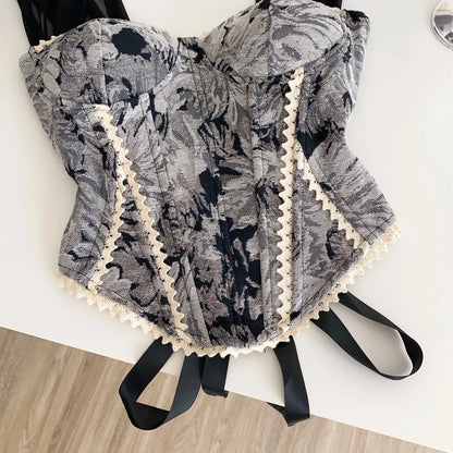 SINGREINY American Retro Print Evening Camisole Female Strap Lace Spliced Slim Top 2025 Streetwear Floral Vintage Beach Tank Top