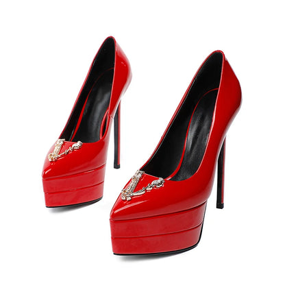 2023 15cm Stiletto High Heel Pointed Lacquer Leather Fashion Sexy High Heels Wedding Party Luxury Brand High Heels Women's Shoes