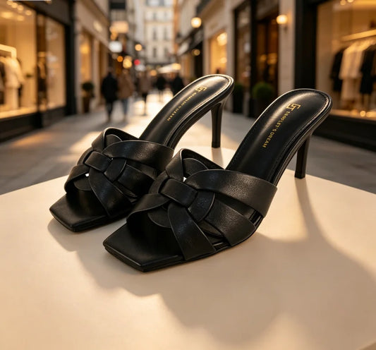 Summer Elegant Women's High Heels Leather Open Toe Fish Mouth Slippers Fashion Women's Shoes Luxury Party Shoes Plus Size 34-44