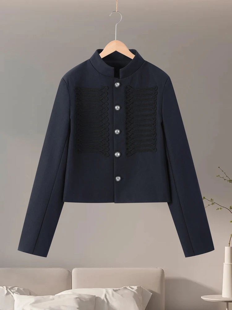 Vintage Napoleon Short Jacket for Women Stand Collar Full Sleeve Single-Breasted Slim Coat 2026 Spring Lady New Streetwear