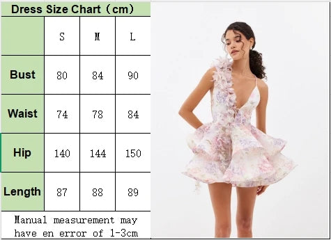 FSMG Sweet Pink 3D Flower Ruffles Mini Camisole Dress Fashion Sexy V Neck Sleeveless Backless Short Skirt Evening Party Vestidos