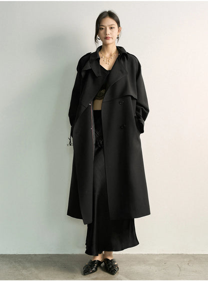 Lautaro Spring Autumn Khaki Long Trench Coat for Women Double Breasted Elegant Luxury Chic British Style Fashion Overcoat 2026