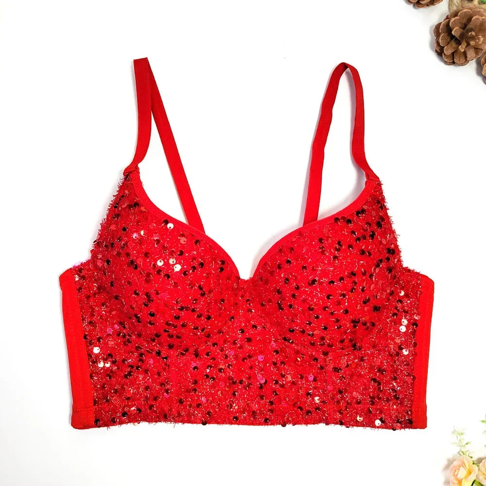 Women Tank Tops Sexy Sequined Diamond Bra Woman Clothes Push Up Bustier Club y2k Crop Top Party Ladies Corset Blusas Ropa Mujer