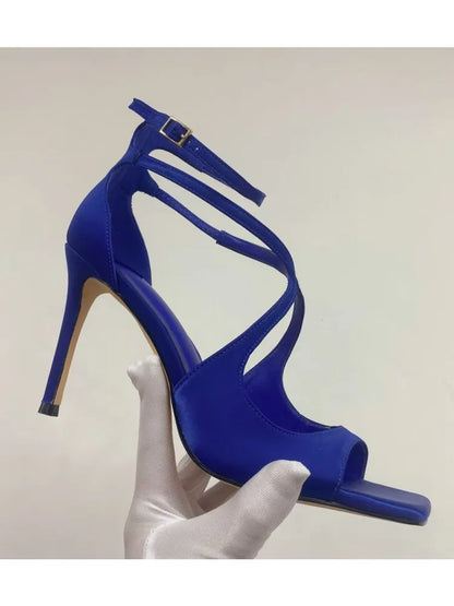 2026Ladies' Summer New Fashionable High-heeled Open Toed Sandals Square Toe Party Sexy 34-43Large Women's Shoes
