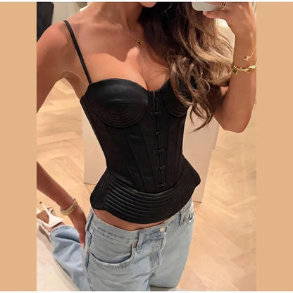 Sexy Backless Bandage Vest Women Fashion Solid Slim Sleeveless Single Breasted Sling Tops Female 2026 Spring Summer Lady Top