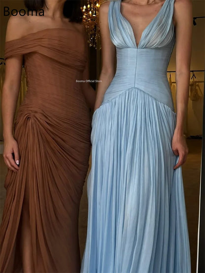 Booma A-Line Women Prom Formal Gowns for Women Pleat Evening Dress Dresses Sleeveless V-Neck Floor-Length Customized