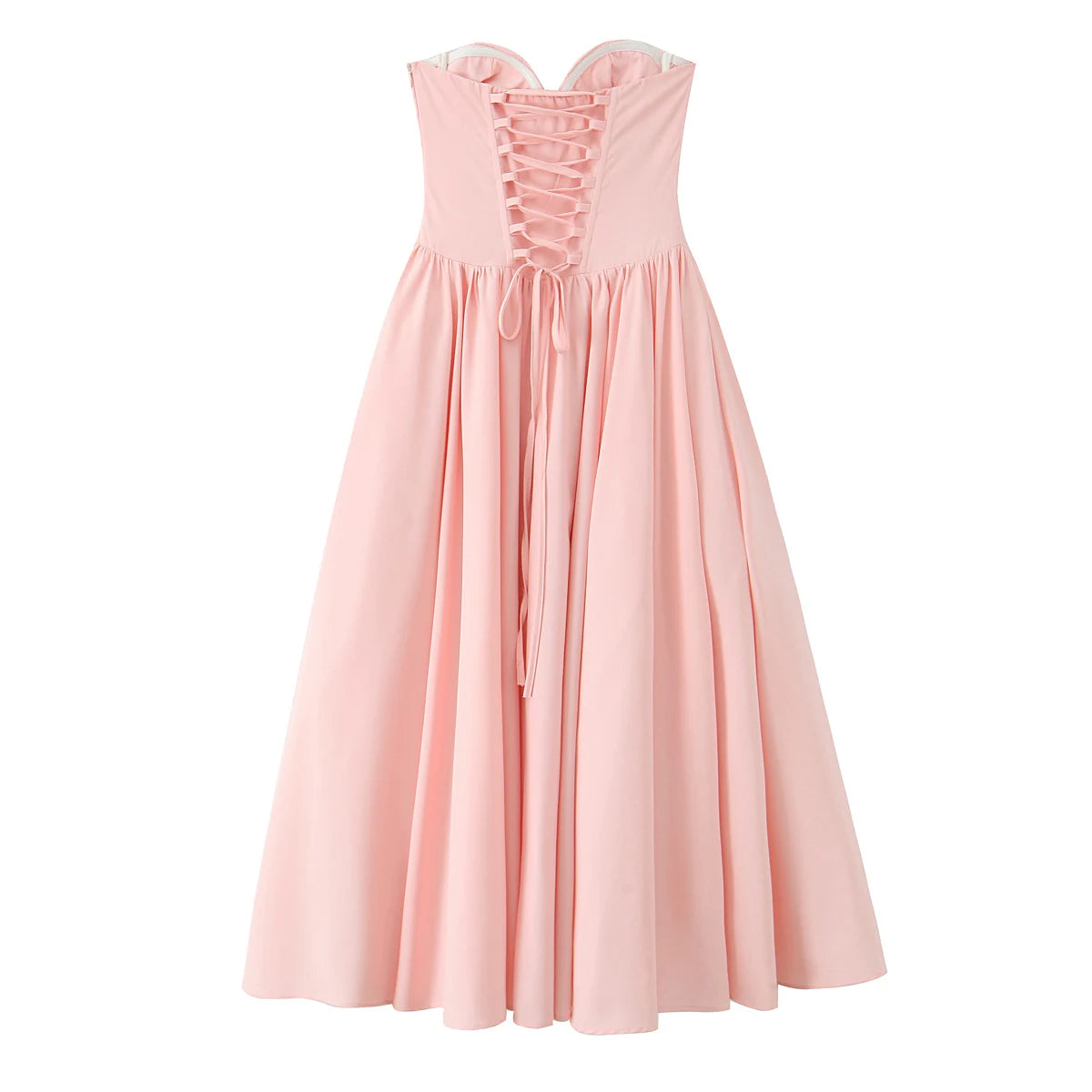 3 colors Sexy Wire Chest Boning Slim Waist Long Strapless Dress Women Cross Lacing up Back Ruched Hem Swing Party Vestido Yellow