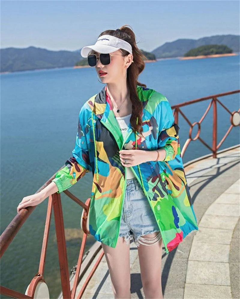 Female 2024 Summer New Camouflage Thin Sun Protection Clothing Women Short Anti-Ultraviolet Korean Sun Protection Clothing A1137