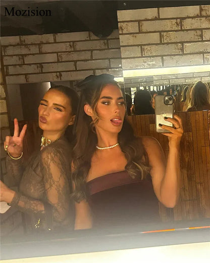 Mozision Strapless Backless Sexy Mini Dress Women Fashion With Zipper Off-shoulder Sleeveless A-line Bodycon Club Party Dress