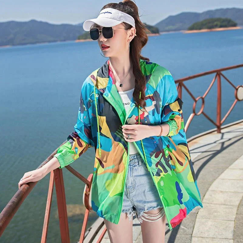Female 2024 Summer New Camouflage Thin Sun Protection Clothing Women Short Anti-Ultraviolet Korean Sun Protection Clothing A1137