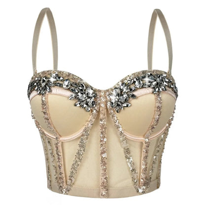 Rhinestones Female Corset Top Women Camis Nightclub Pearls Short Chest Binder Sexy Camisole Mujer Lingerie Tube Bra Debardeur