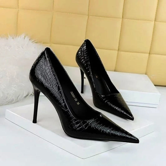 Patent Leather Plaid Pointed Toe High Heels Women's New French Sexy Stiletto Versatile Temperament Single Shoes