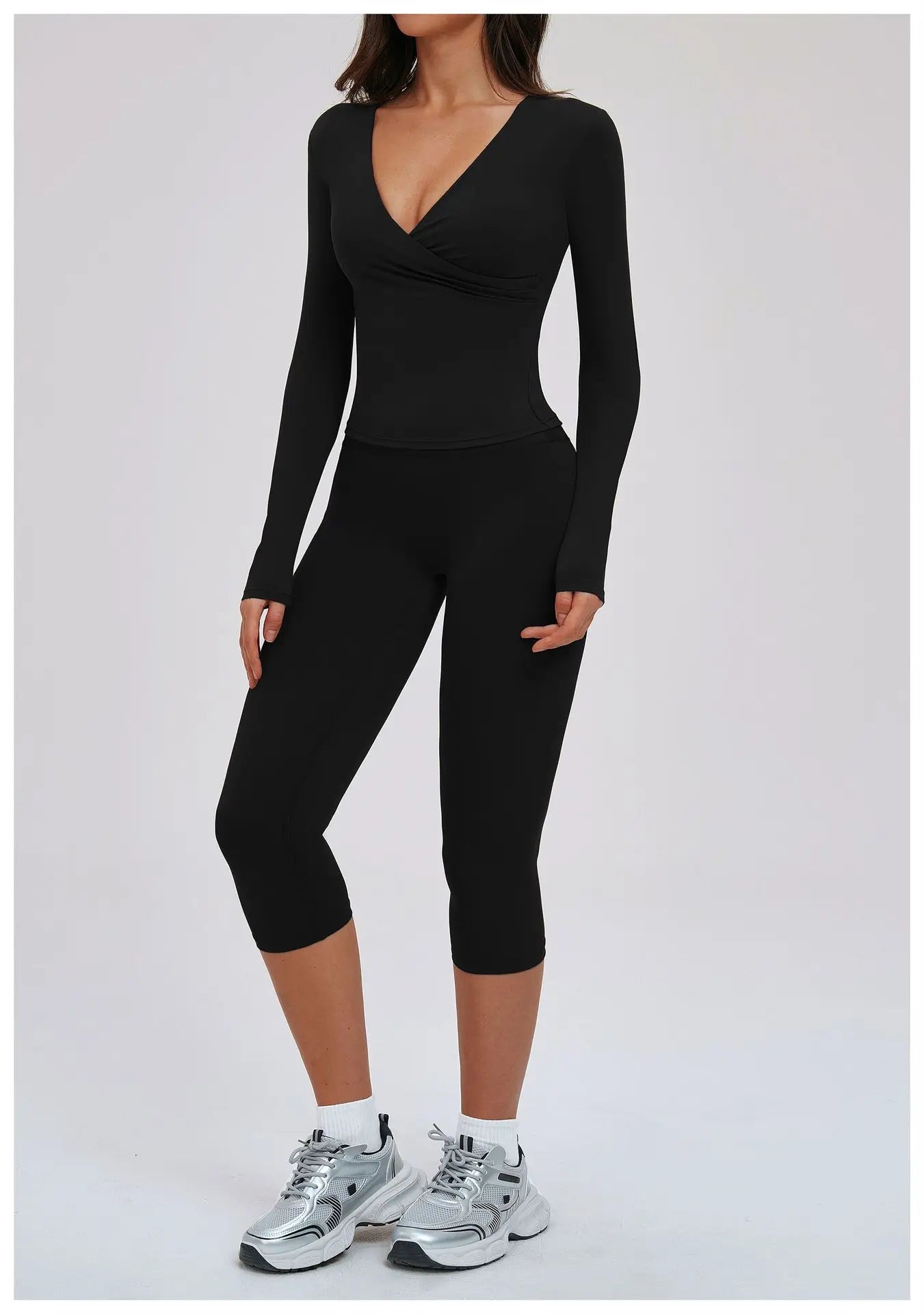 2PCS Gym Tracksuits Yoga Set Female Fitness Suit Deep V Yoga Bra Athletic Wear Women High Waist Workout Flared pants Sports Suit