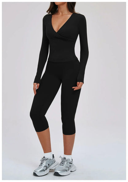 2PCS Gym Tracksuits Yoga Set Female Fitness Suit Deep V Yoga Bra Athletic Wear Women High Waist Workout Flared pants Sports Suit