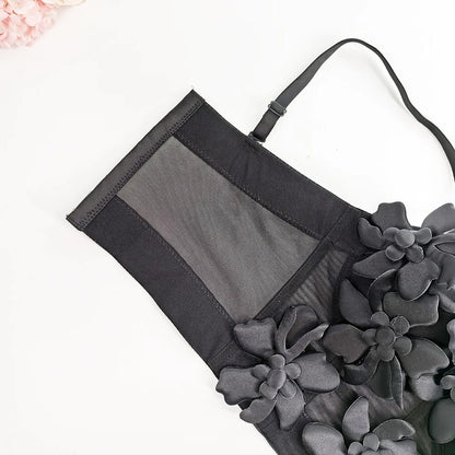 DEAT Fashion Women's 3D Flower Decoration Camisole Vest Outwear Versatile Solid Color Tank Tops Female Trendy New 11A05069