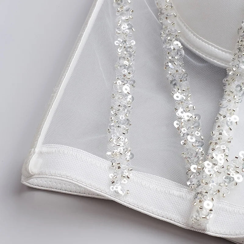 Fashion 2025 Women's Bikins White Diamonds Sling Feminine Short Crop Top Bungee Underwear Tank Tops Sexy Stage Costume Bras