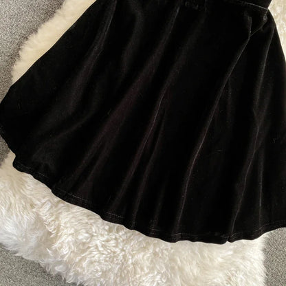 Summer Strap Dress Women Red Velvet A-line Mini Evening Dress Vintage Off Shoulder Luxury Y2K One Piece Frocks Clothes 2025 New