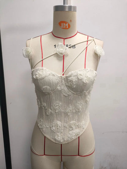 SINGREINY 3D Floral Jacquard Beach Party Tank Top Fashion Women Corset Embroidery Camisole French Hot Girl Vacation Y2K Slim Top
