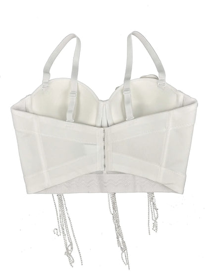 Fashion Women Diamonds Embroidery Flowers Tassel Bustier Corset Crop Tops To Wear suspender vest