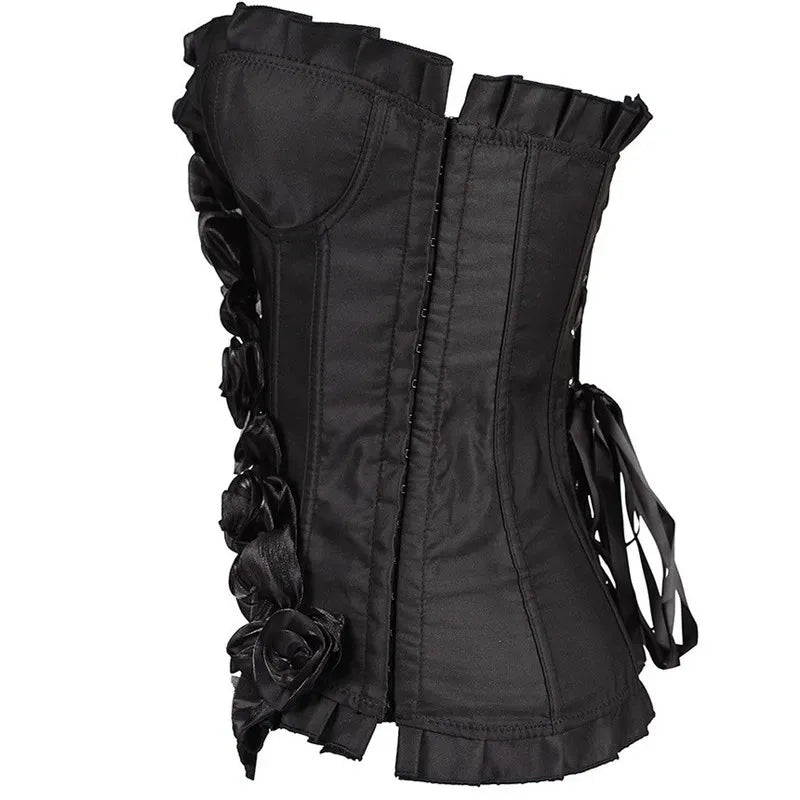 Women's Sexy Body Shaper Overbust Corsets and Bustiers Top Lace-up One Shoulder Strap Flower Boned Korset Burlesque Corsets