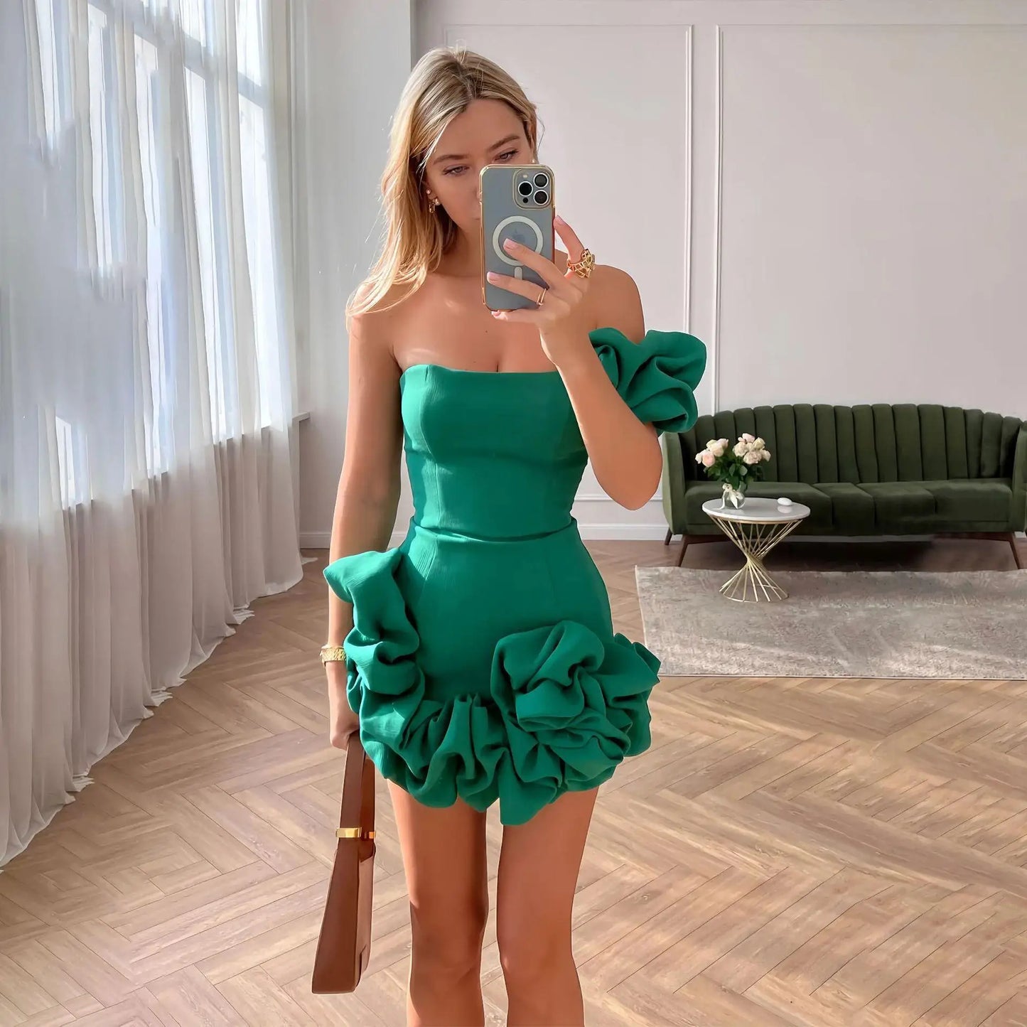 2025 Summer Fashion New Elegant Temperament Party Evening Dress For Women Flower Sleeveless Off-Shoulder Sexy Pleated Rose Dress