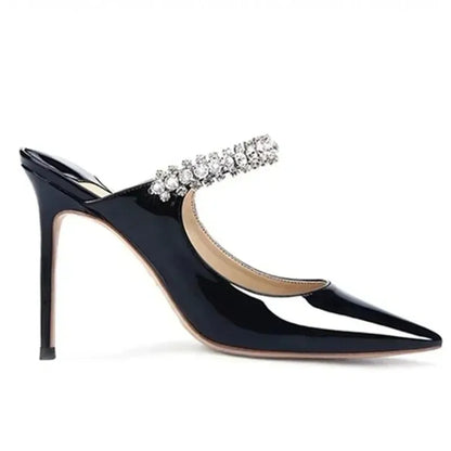 Women's Sandals 2026 New High Heels Fashion Water Diamond Chain Banquet Pointed Fine Heels Women's Muller Shoes
