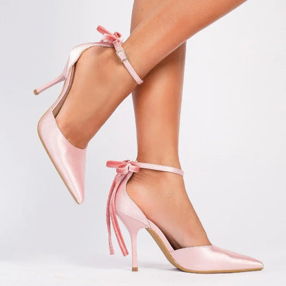 Luxury Satin Designer High Heels for Women Bowknot Embellished Elegant Pointed Toe Pumps Fashion Party Dress High Heel Sandals