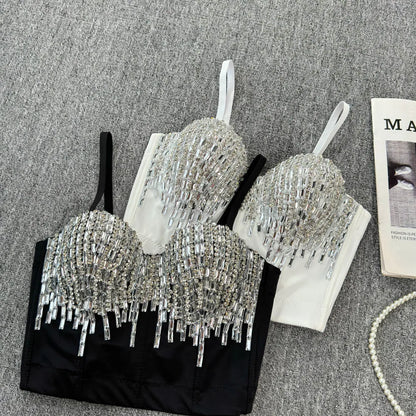 Sexy Club Dancing Csole Diamond Embellied ort Vest Inner Wear Outerwear Trendy Fibone Bra Top Women's Vest