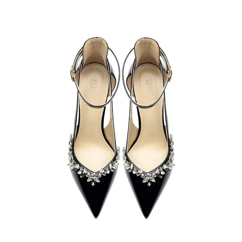 Pointed High Heels for Women Stilettos 2025 Spring New Sexy Rhinestone Temperament Baotou Sandals Single Buckle Shoes