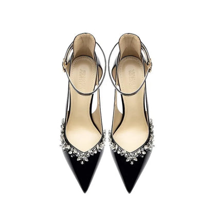 Pointed High Heels for Women Stilettos 2025 Spring New Sexy Rhinestone Temperament Baotou Sandals Single Buckle Shoes