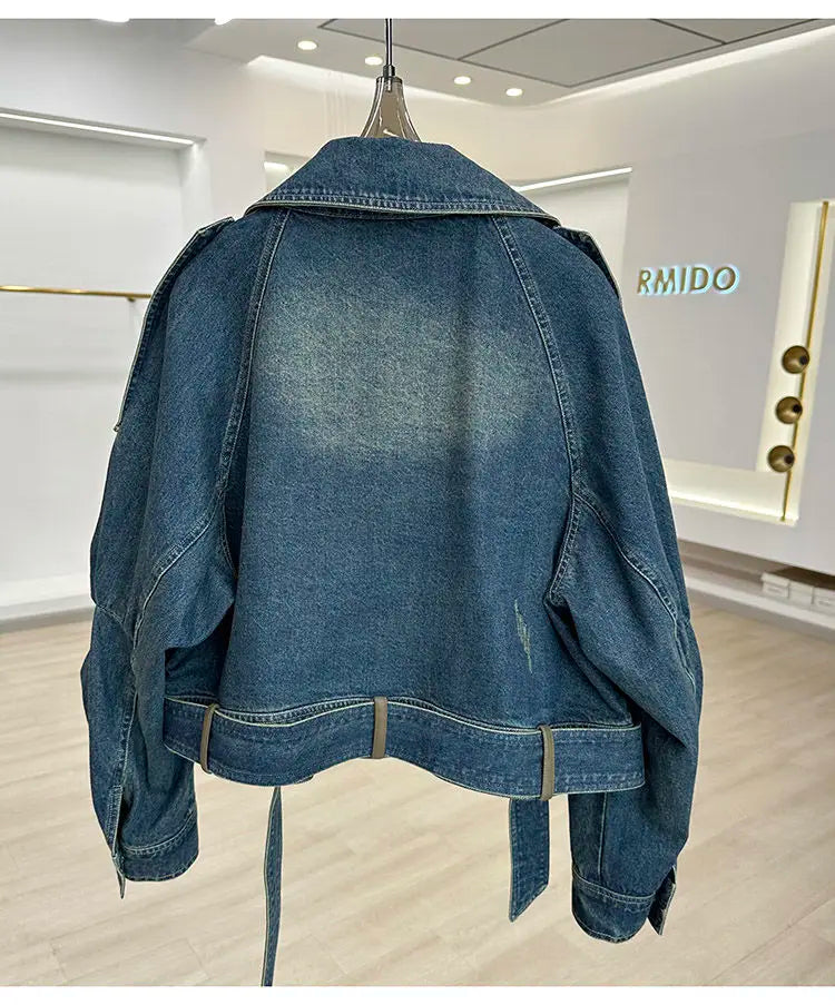 Blue Denim Top Women Autumn Classic Style Short Coat New Korean Fashion  Chic Pockets O-Neck Female Ropa De Mujer Loose Jackets