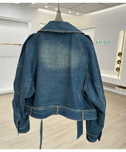 Blue Denim Top Women Autumn Classic Style Short Coat New Korean Fashion  Chic Pockets O-Neck Female Ropa De Mujer Loose Jackets