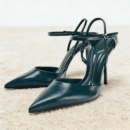 Elegant Ankle Strap Designer Pumps Women Sexy Pointed Toe Patent Leather Heels Ladies 2026 Spring Luxury Wedding Stiletto Sandal