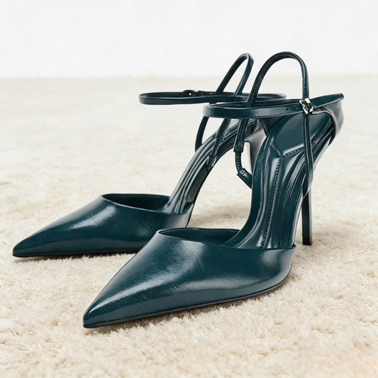 Elegant Ankle Strap Designer Pumps Women Sexy Pointed Toe Patent Leather Heels Ladies 2026 Spring Luxury Wedding Stiletto Sandal