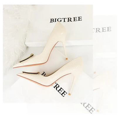 2025 BIGTREE Metal Decoration Buckle Fashion Pumps Women Elegant Snakeskin Print 10cm High Heels Party Ladies Shoes