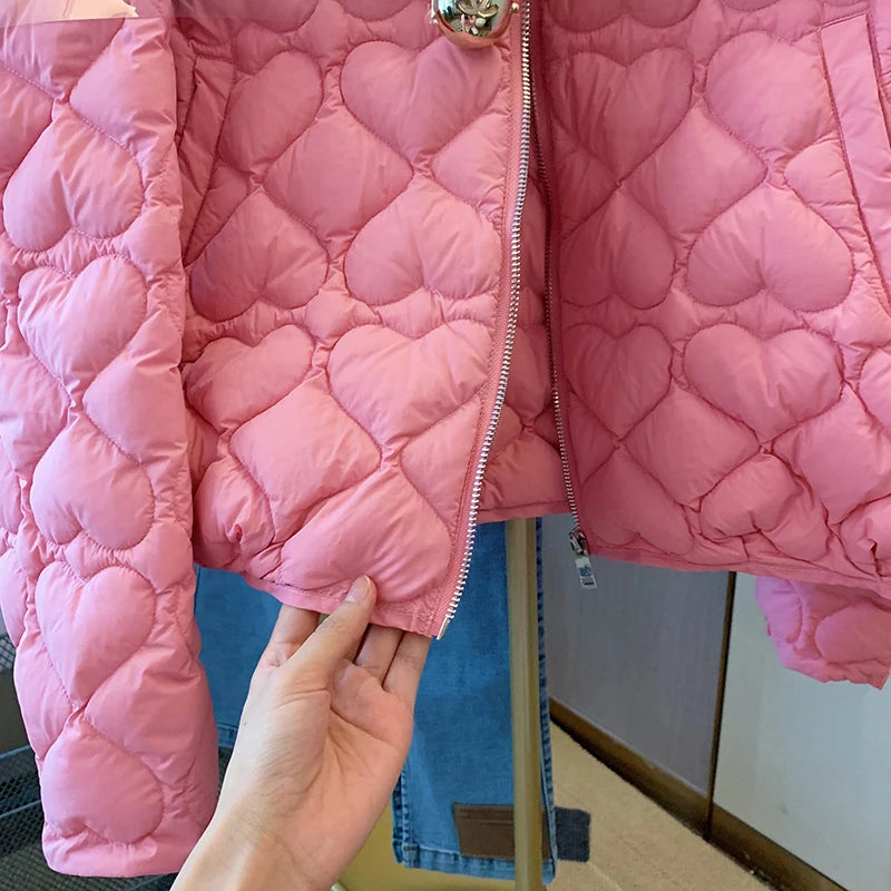 2024 Fashion Lightweight Cotton Padded Jackets Women Autumn Quilted Cotton Coat Warm Winter Pink Ultra Light Down Jacket Parkas