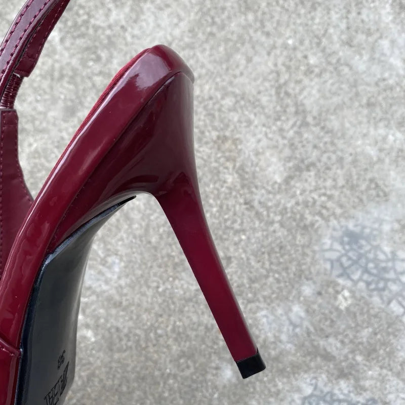 Sexy Red Patent Leather High Heels Women Summer Luxury Designer Metal Buckle Belt Back Strap Designer Sandals Sandalias Mujer
