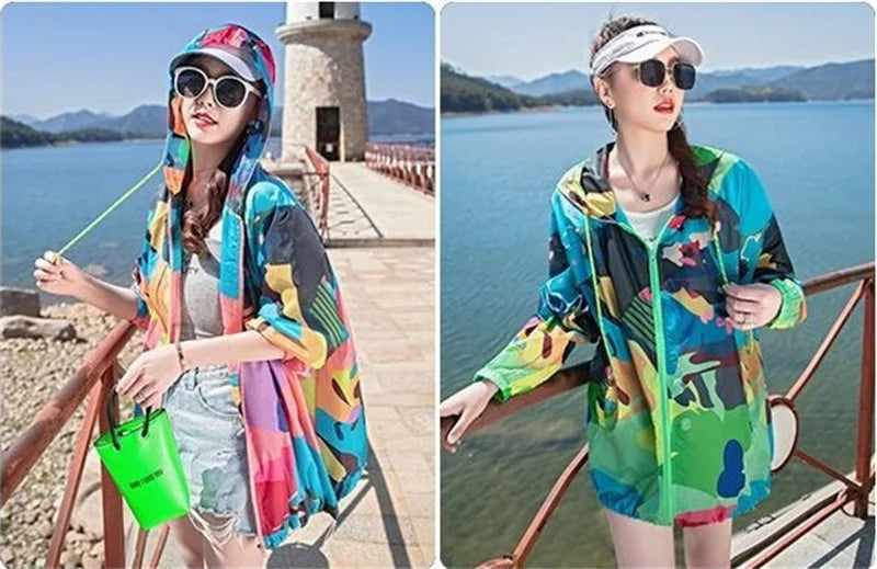 Female 2024 Summer New Camouflage Thin Sun Protection Clothing Women Short Anti-Ultraviolet Korean Sun Protection Clothing A1137