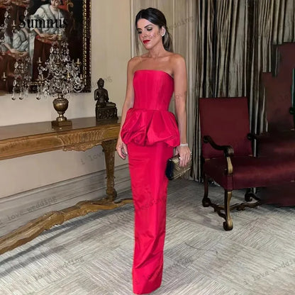 Cocktail Dresses 2025 Hot Pink Wedding Party Dress Satin Strapless Bubble Open Back Sexy Mermaid Prom Dresses Elegant Customized