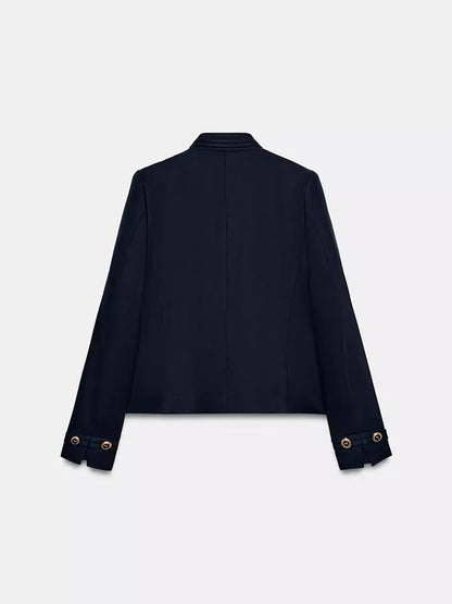 Spring New Arrival Women's Slim Fit Long Sleeve Stand Collar Jacket Gold Button Casual Style Standard Version Outerwear
