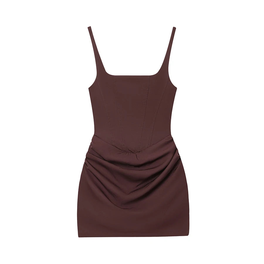French Style Women Ruched Short Dress Fashion Summer Party Evening Gown Spaghetti Strap Bodycon Sexy Bandage Corset Mini Dress