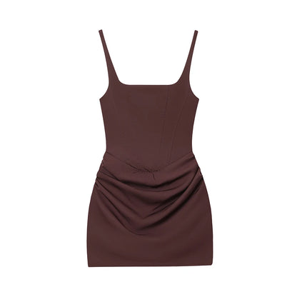 French Style Women Ruched Short Dress Fashion Summer Party Evening Gown Spaghetti Strap Bodycon Sexy Bandage Corset Mini Dress
