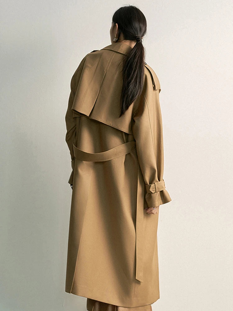 Lautaro Spring Autumn Khaki Long Trench Coat for Women Double Breasted Elegant Luxury Chic British Style Fashion Overcoat 2026